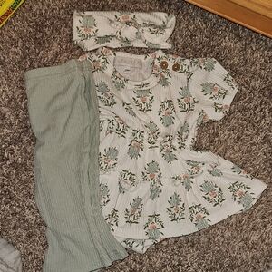 Rachel Zoe Floral Kids Matching Set - Green and White
